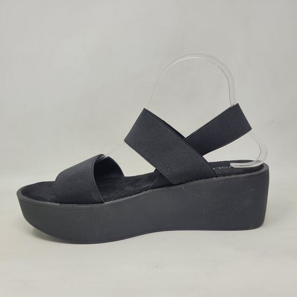 J/Slides Sandals 10 Black Wedge Platform Slingback Slides Chunky Strappy 90s NEW - Picture 5 of 12